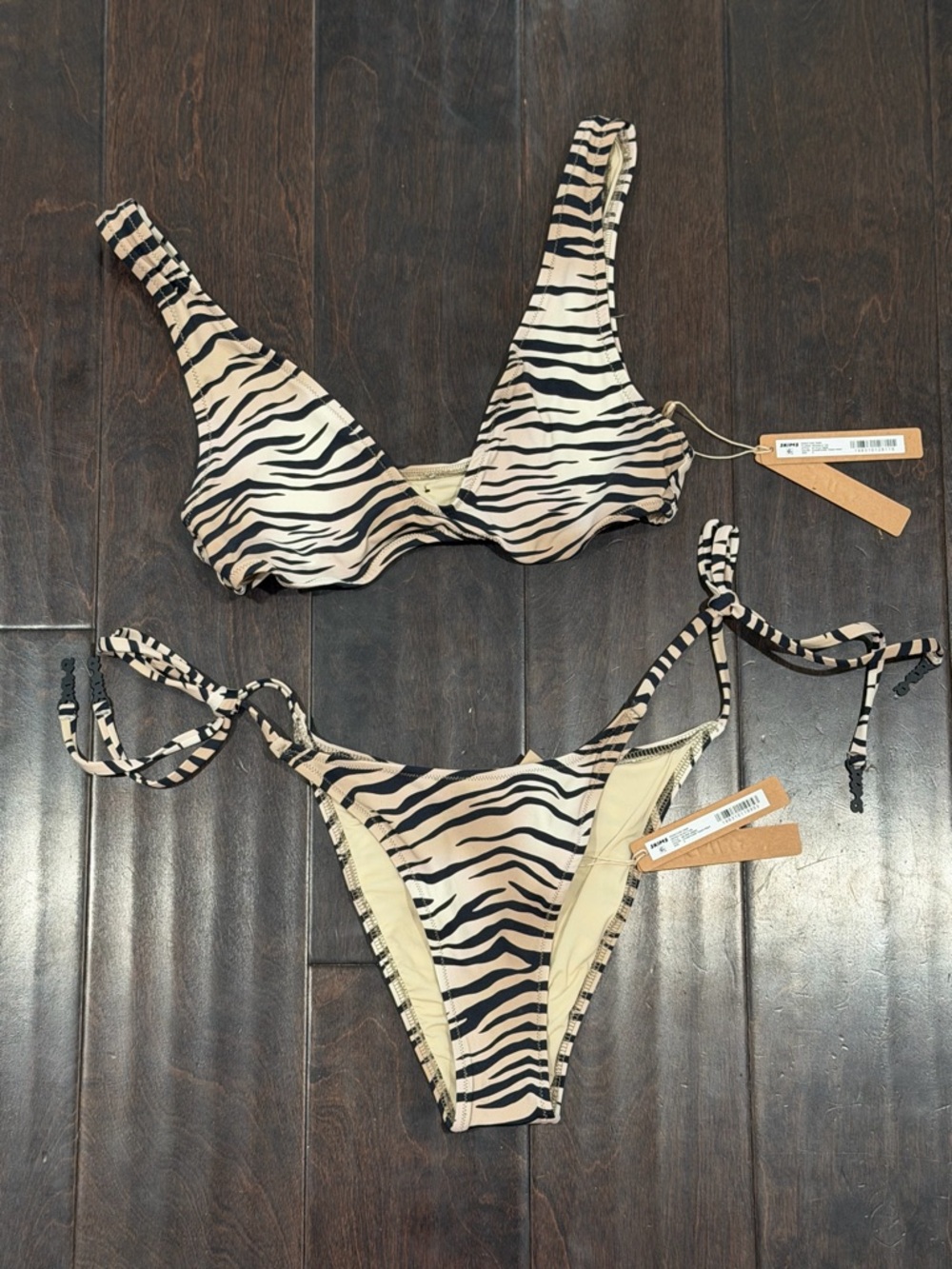 SKIMS Swim Zebra Print 2 pc Bikini Set in Black and Cream - Women Swim